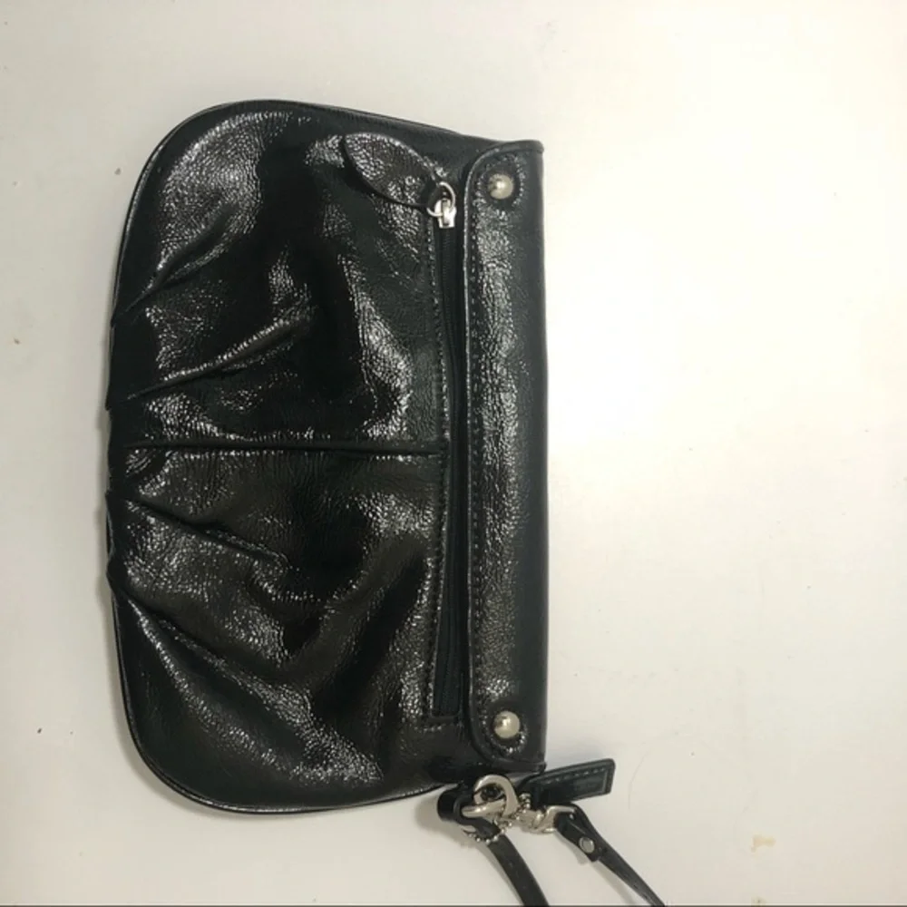 Coach black patent leather wristlet clutch bag
